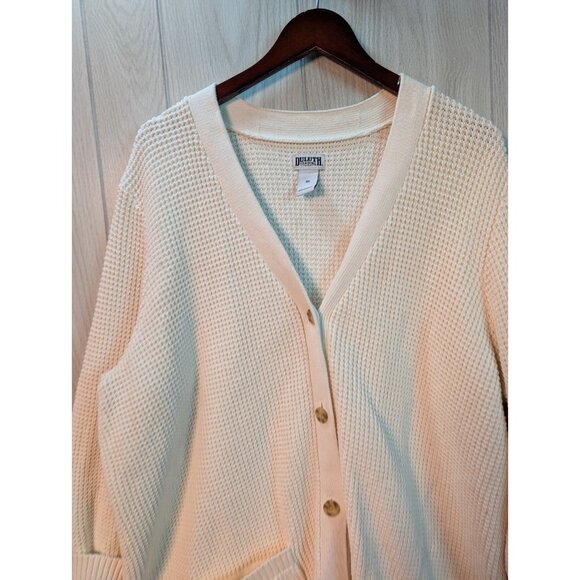 Duluth Trading Women's Fisherman Long Cardigan Sz 3X 3XL Oatmeal Button - Picture 2 of 6